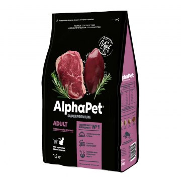 AlphaPet Superpremium для взрослых кошек и котов с говядиной и печенью 1,5 кг
