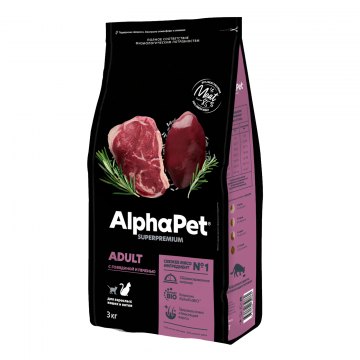 AlphaPet Superpremium для взрослых кошек и котов с говядиной и печенью 3 кг