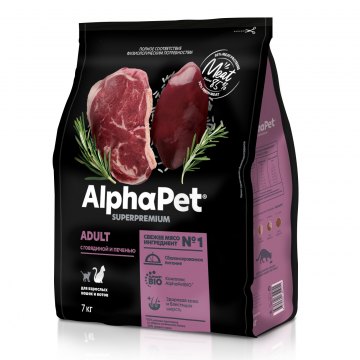 AlphaPet Superpremium для взрослых кошек и котов с говядиной и печенью 7 кг