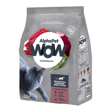 AlphaPet WOW Superpremium для взрослых домашних кошек и котов c говядиной и печенью 350 г