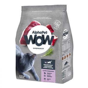 AlphaPet WOW Superpremium для взрослых домашних кошек и котов с уткой и потрошками 350 г