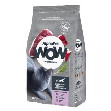 AlphaPet WOW Superpremium для взрослых домашних кошек и котов с уткой и потрошками 750 г