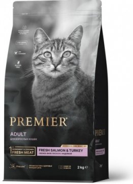 Premier Cat Salmon&Turkey Adult для кошек из свежего филе лосося с индейкой 8 кг