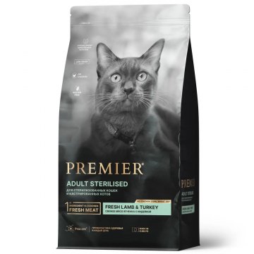 Premier Cat Lamb&Turkey Sterilised для стерилизованных кошек из свежего мяса ягненка с индейкой 8 кг
