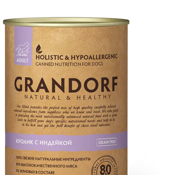 GRANDORF Влажный корм для взрослых собак, Grandorf Rabbit & Turkey, с кроликом и индейкой 400 гр
