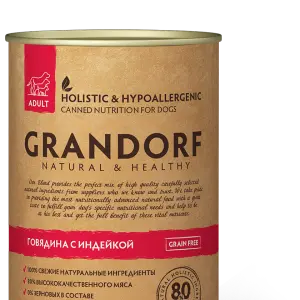 GRANDORF Влажный корм для взрослых собак, Grandorf Beef & Turkey, с говядиной и индейкой 400 гр