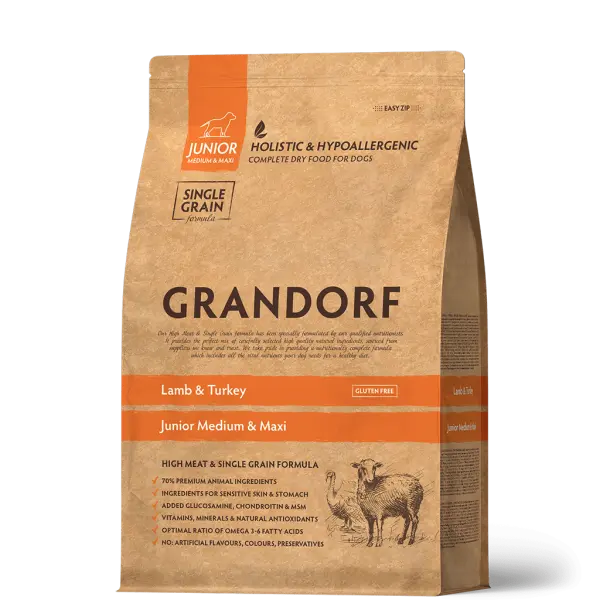 Grandorf Ягненок с индейкой для юниоров средних и крупных пород 1 кг